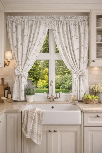 ZESTAW ZASŁON+ZAZDROSTKA PLAMOODPORNY LISTKI