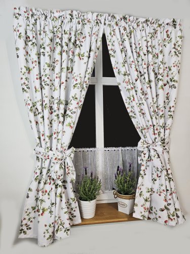 ZESTAW ZASŁON+ZAZDROSTKA PLAMOODPORNY POZIOMKI