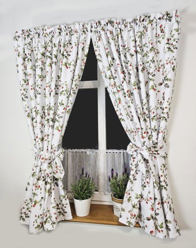 ZESTAW ZASŁON+ZAZDROSTKA PLAMOODPORNY POZIOMKI