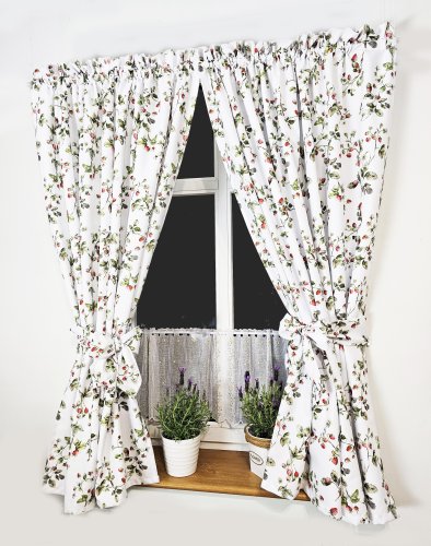 ZESTAW ZASŁON+ZAZDROSTKA PLAMOODPORNY POZIOMKI