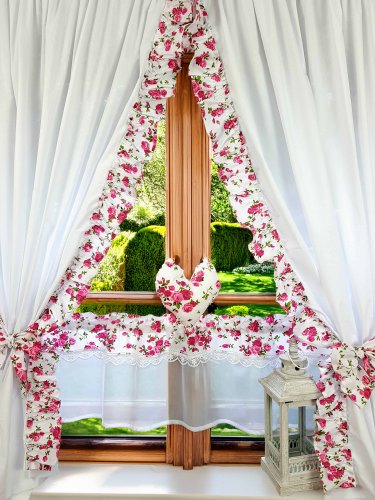 ZESTAW ZASŁON+ZAZDROSTKA SHABBY CHIC FALBANKA