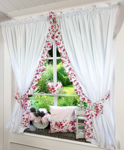 ZESTAW ZASŁON+ZAZDROSTKA SHABBY CHIC FALBANKA